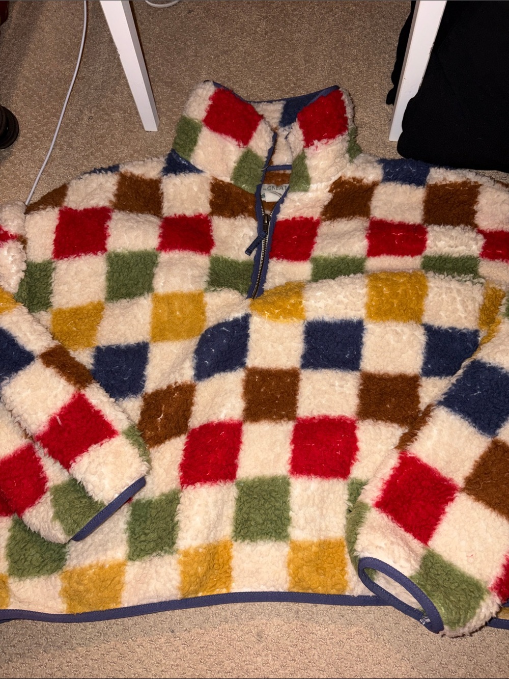 Eddie Bauer x the GREAT Multicolor Check Sherpa Half-Zip Jacket